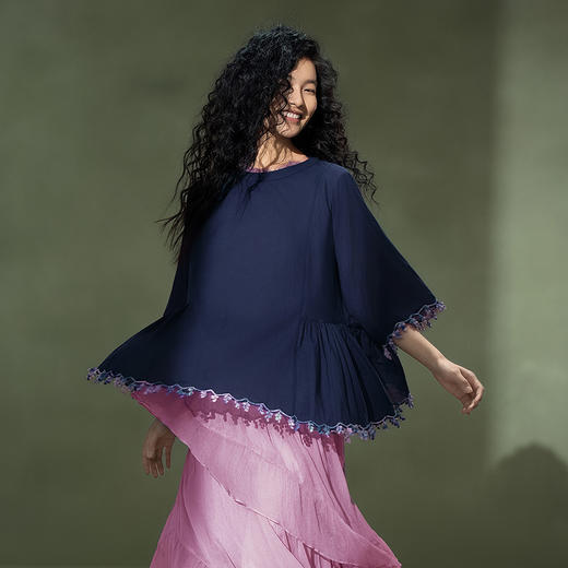 【林栖设计小店】植物染色|手工花边纯棉多色2026夏新款衬衫上衣两件套 商品图7