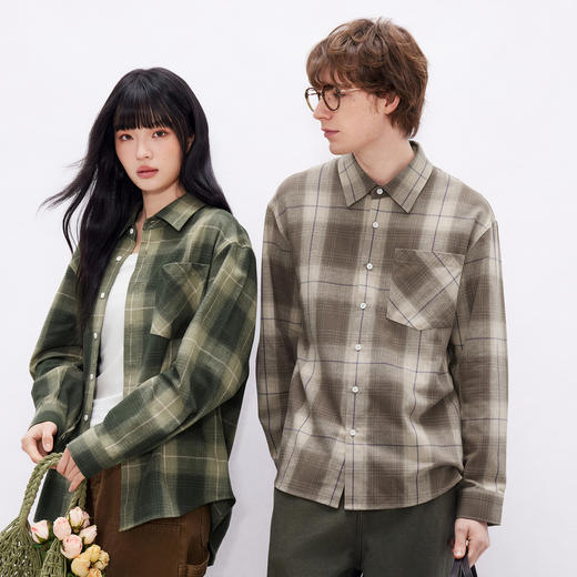 gxg.jeans男装 蓝色格纹简约通勤宽松长袖衬衫上衣男 25年秋热卖 商品图1