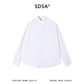SDSA男装2026新款高贵轻奢日系复古撞色条纹立领长袖衬衫百搭休闲