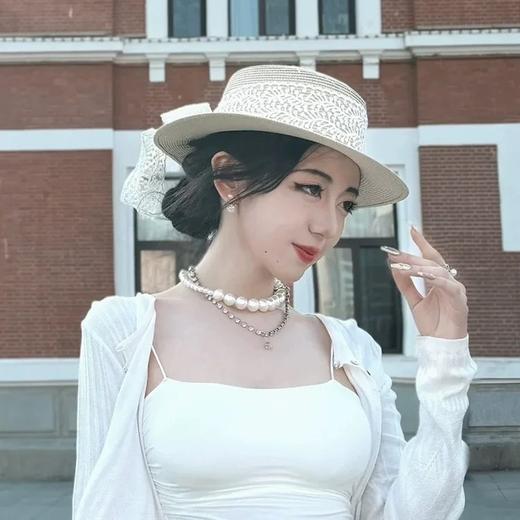小清新田园风时尚百搭平顶蕾丝遮阳帽女草编出游太阳帽子防晒大檐 商品图3