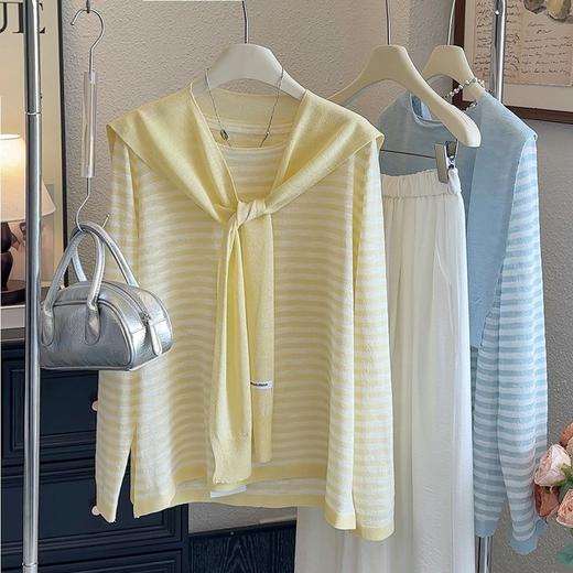 夏季新款【薄款宽松针织开衫】上衣外套针织衫 韩版休闲条纹防晒罩衫  商品图1