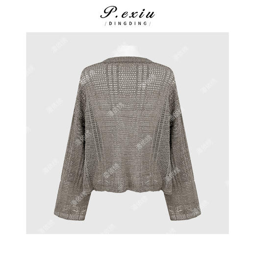 和纸纱人丝极简风镂空氛围感显瘦V领长袖针织上衣 L2833 商品图1