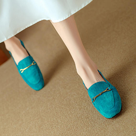 【预售5天】真皮方头复古马衔扣乐福鞋女新款英伦风小皮鞋通勤单鞋豆豆鞋NJMK&K1076- 1 商品图3