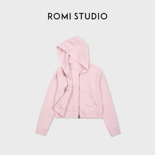 ROMI STUDIO“春日色彩”做旧洗水宽松粉色连帽拉链卫衣RWDSSD1920 商品图0