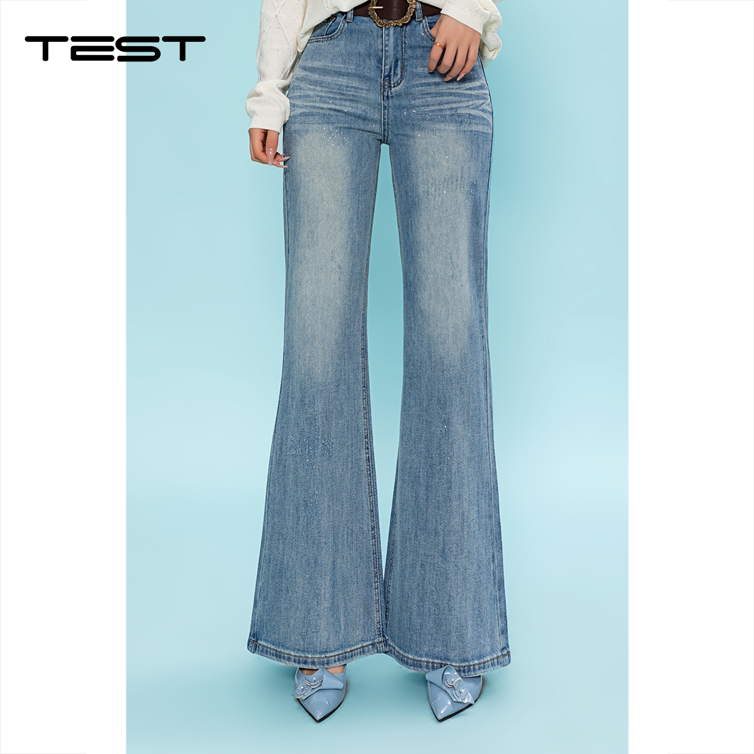 春上新高腰修身显瘦烫钻垂感喇叭裤3261027