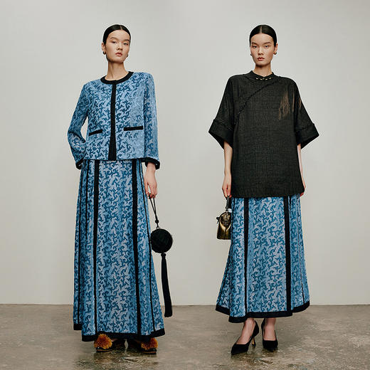 【林栖设计小店】流云漫漫|金丝如意烧花国风2026夏新款马面半身裙 商品图4