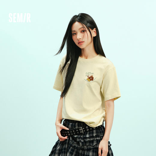 森马罗小黑短袖T恤女夏季吸湿速干卡通刺绣落肩2026新款可爱上衣 商品图1