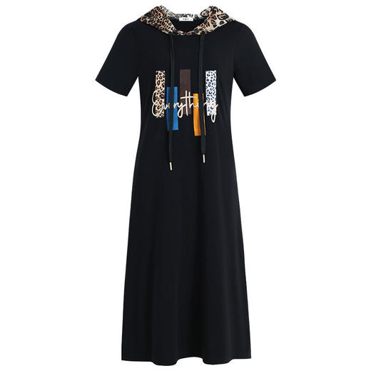 2026新款夏季大码连衣裙女装妈妈休闲运动短袖连帽中长款宽松裙子 商品图4