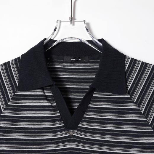 SDSA男装2026新款高贵轻奢潮牌撞色条纹小V翻领短袖T恤百搭时尚 商品图1