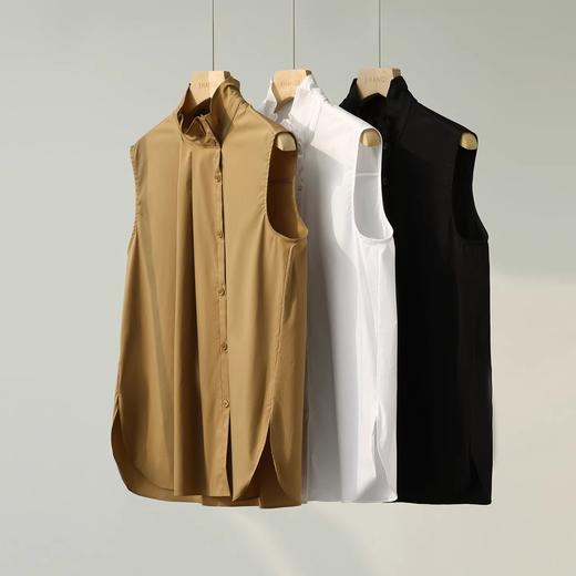 卷卷紫复古宫廷风荷叶领无袖衬衣 面料顺滑柔软透气 宽松无袖设计显瘦舒适 温柔俏皮荷叶领增添设计感 单穿叠穿都出色 商品图7