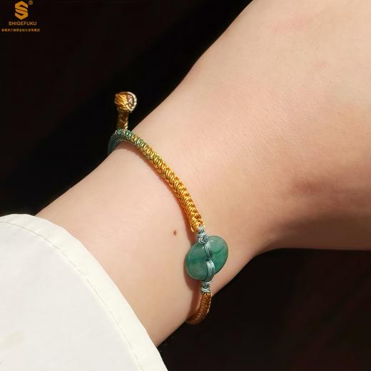 【香港周六福黄金钻石首饰】A级冰绿非洲翠平安扣古法手编手链+高定礼盒 商品图3