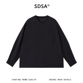 SDSA男装2026新款高贵轻奢简约休闲口袋拼接V领长袖T恤百搭上衣