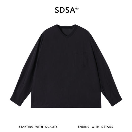 SDSA男装2026新款高贵轻奢简约休闲口袋拼接V领长袖T恤百搭上衣 商品图0