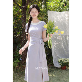 鹿向南「花海序幕」夏季新款慵懒感气质设计小众法式紫色连衣裙子