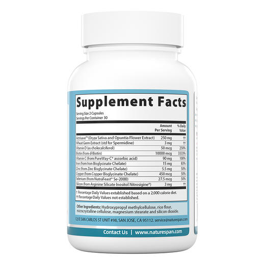 亚精胺头发配方ACTRISAVE™ 美国进口胶囊60粒/瓶  NS倍能适 商品图1