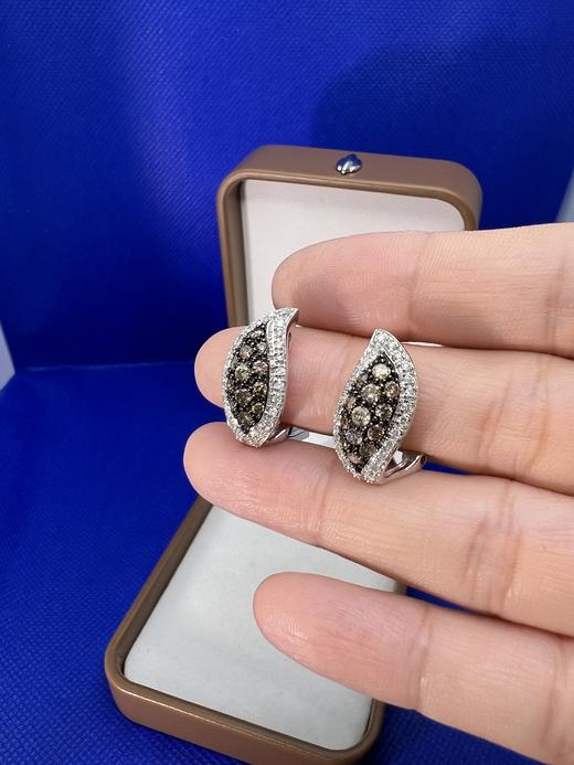 【日本溯源之旅】若叶 18K金钻石耳夹 厚金镶嵌 美拉德配色 经典咖钻+黑钻  围镶白钻 钻石1.3ct  经典弹力夹 8.4g（展会产品拍下后不支持7天无理由退换货） 商品图1