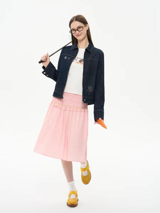 heris/H61124/粉色百褶压皱肌理 打揽松紧腰两穿设计 A字伞裙抹胸上衣 商品图3