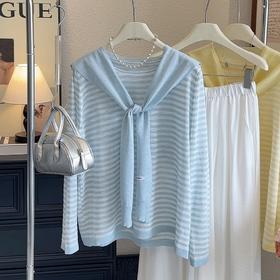 夏季新款【薄款宽松针织开衫】上衣外套针织衫 韩版休闲条纹防晒罩衫 