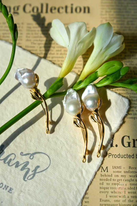 巴洛克珍珠.玉兰花925银镀金胸针 商品图1