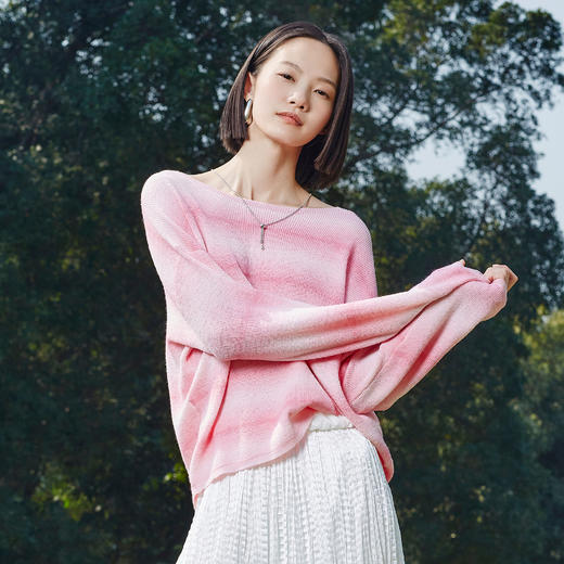 【百图lulu定制】【渐变针织衫】粉条纹 渐变 慵懒 宽松舒适 长袖针织衫 商品图0