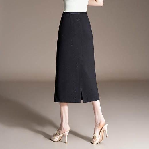 「自」全新升级【铂金会员128/天猫169/差价41】(15510)洛诗琳时髦亮片高腰直筒裙2026年春夏新款显瘦通勤半身裙 商品图3