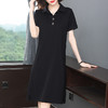 休闲连衣裙女夏季2025新款黑色大码胖mm遮肚显瘦中长款polo领裙子 商品缩略图2