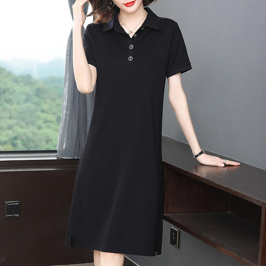 休闲连衣裙女夏季2025新款黑色大码胖mm遮肚显瘦中长款polo领裙子 商品图2