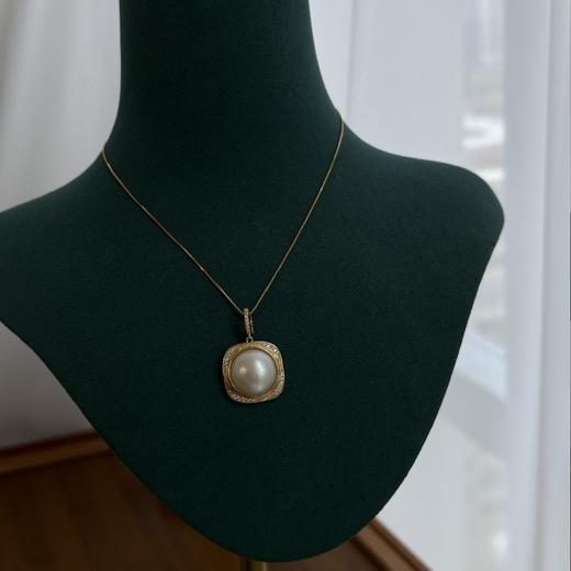 复古时髦风14-15mm天然马贝珍珠，面无暇、极光镜面 纯银配件 商品图2