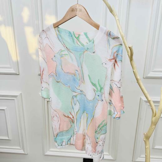 清云雾染~ 羊 毛圆领宽松显瘦提花针织套头短袖 商品图2