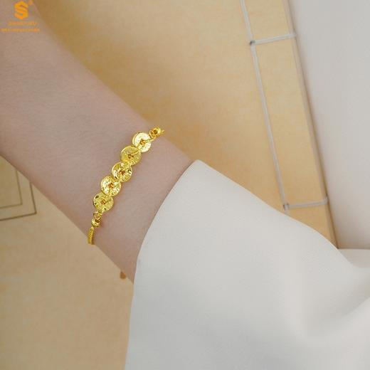 【香港周六福黄金钻石首饰】五帝钱币钱途闪亮CNC微雕K金手链 商品图4