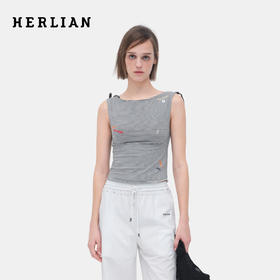 HERLIAN 2026年夏季新品签字系列条纹女士无袖绑带百搭时尚T恤