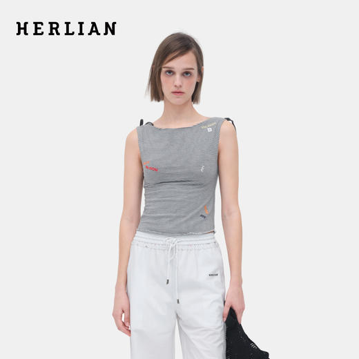 HERLIAN 2026年夏季新品签字系列条纹女士无袖绑带百搭时尚T恤 商品图0
