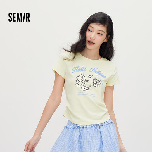 凉感T|森马罗小黑短袖T恤女夏短款修身正肩2026新款趣味显瘦衣服 商品图1