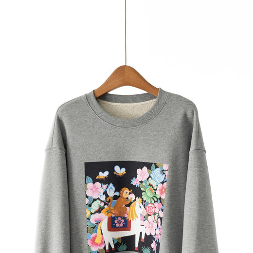 「高货yn」全新升级【铂金会员201/天猫269/差价68】(02155)洛诗琳气质长绒棉印花上衣2026新款毛圈布宽松百搭卫衣 商品图2