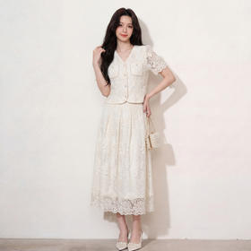 奢姿大码2026夏季重工蕾丝刺绣小香风两件套胖妹妹遮肉气质套装9962960128