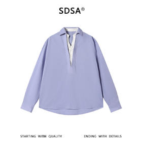 SDSA男装2026新款高贵轻奢韩系撞色拼接翻领长袖衬衫百搭套头上衣