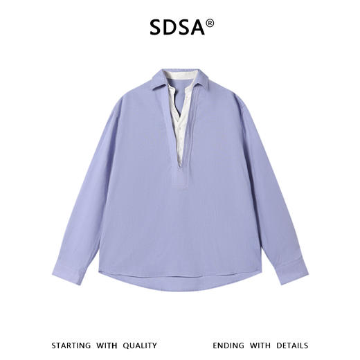 SDSA男装2026新款高贵轻奢韩系撞色拼接翻领长袖衬衫百搭套头上衣 商品图0
