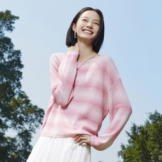 【百图lulu定制】【渐变针织衫】粉条纹 渐变 慵懒 宽松舒适 长袖针织衫 商品图1