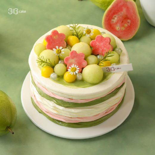 油画玫珑-蜜瓜芭乐树莓蛋糕，可选1/1.5/2.5/3.5/6磅 | 36CAKE 商品图1