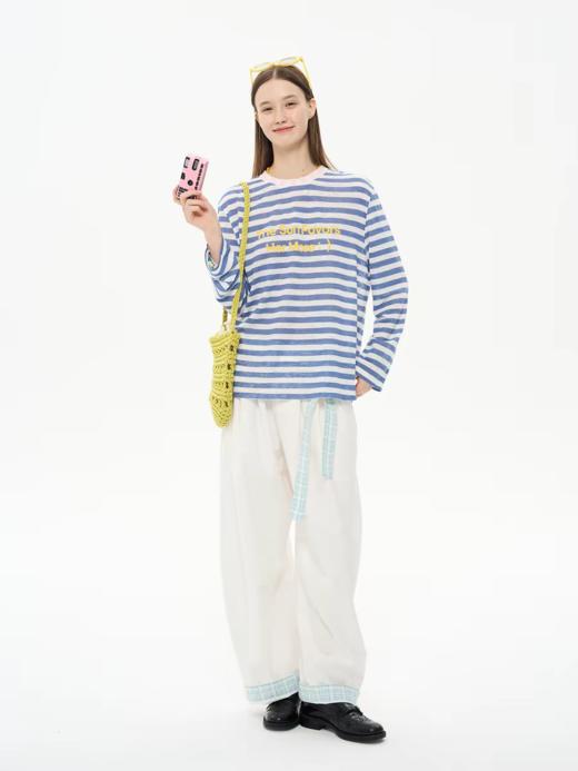 heris/H61112/彩色标语植绒印花 清爽彩色条纹 薄透针织长袖T防晒 商品图2