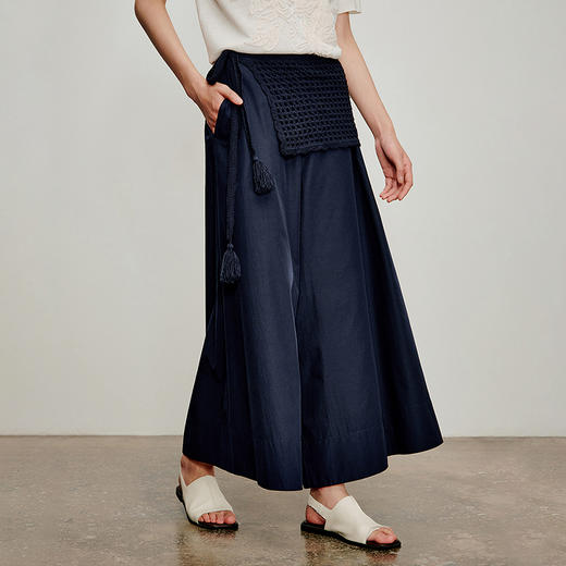 【林栖设计小店】闲步生风|藏蓝色优雅百搭配围腰屁帘2026夏新款阔腿裤子 商品图0