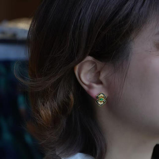 龢盒原创 银镶天然祖母绿黑玛瑙耳钉 商品图4