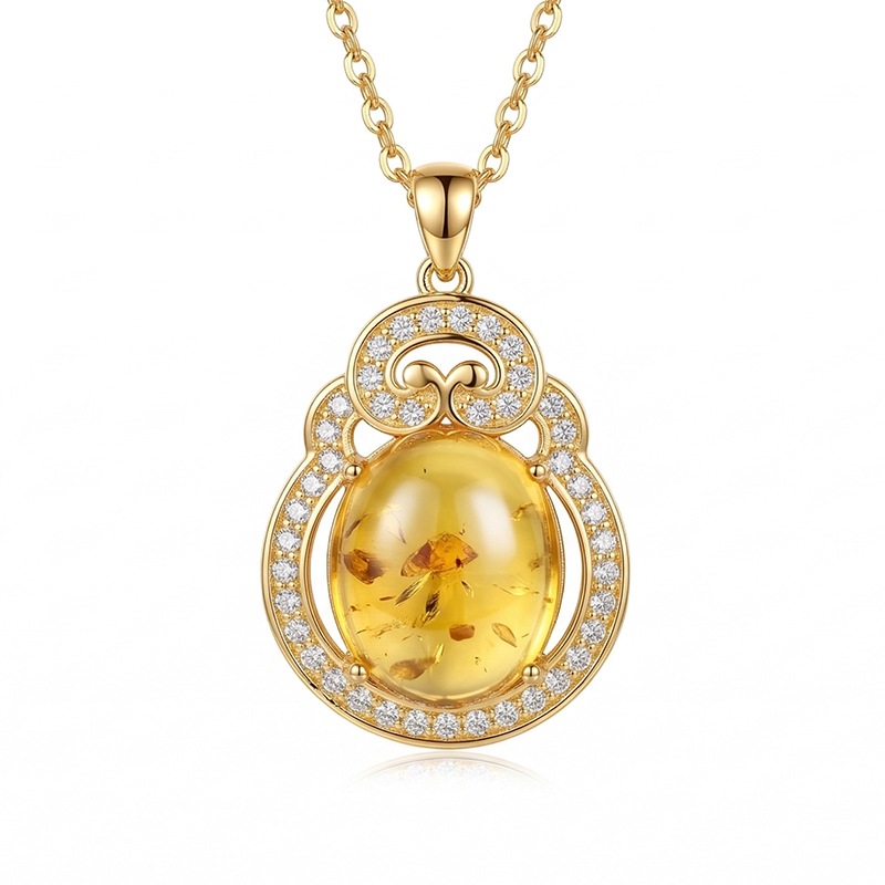 【宏艺珠宝】金珀凝香·银s925项链镶嵌琥珀