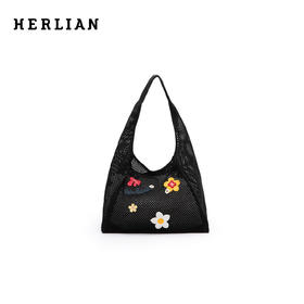 HERLIAN 2026年春季新品蝴蝶结仿手绣刺绣标镂空女士托特包