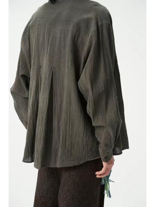 共和GongheRepub/GH24067/「落雨」枯木棕树纹皱感肌理 亚麻宽松落肩遮阳长衬衫 商品图4