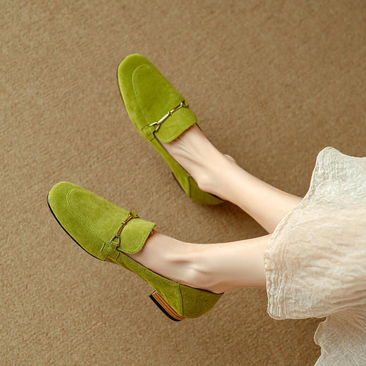 【预售5天】真皮方头复古马衔扣乐福鞋女新款英伦风小皮鞋通勤单鞋豆豆鞋NJMK&K1076- 1 商品图4