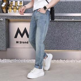 浅蓝色牛仔裤男修身小脚夏季青年弹力牛仔长裤   KDZC-666NCD512