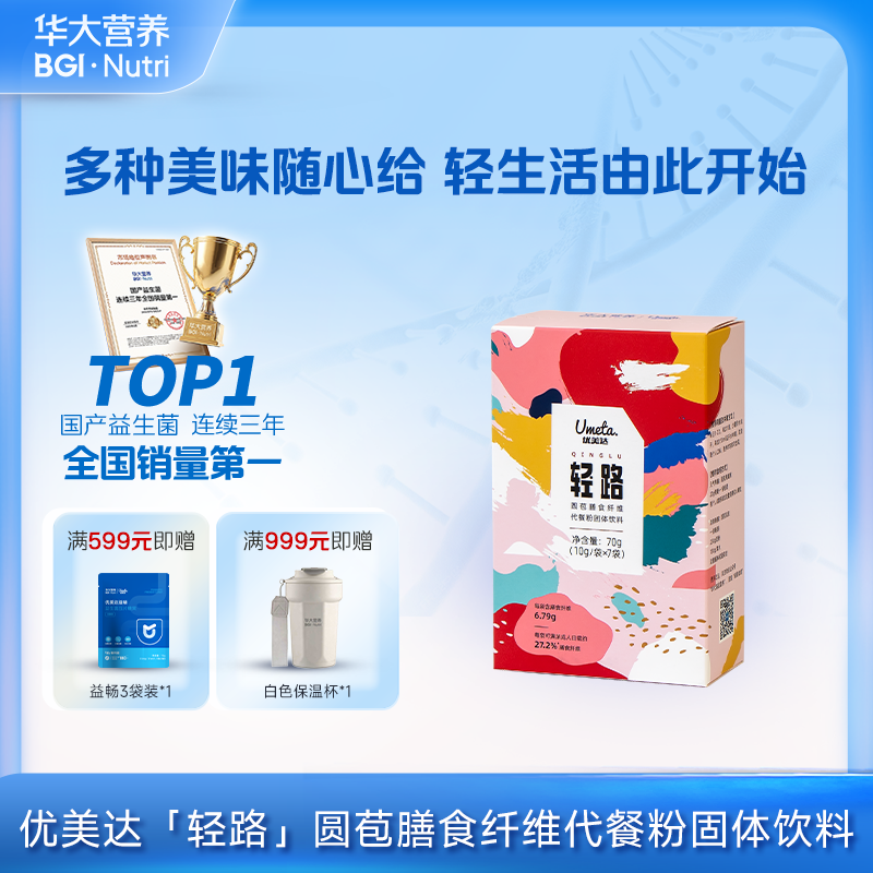 【轻路 膳食纤维代餐】圆苞膳食纤维 多种美味随心搭 ，“轻”生活由此开始 （10g/袋*7袋）