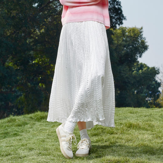 【百图lulu定制】【月光裙】白色飘逸仙气半身裙 高腰大摆皱褶A字裙 商品图2