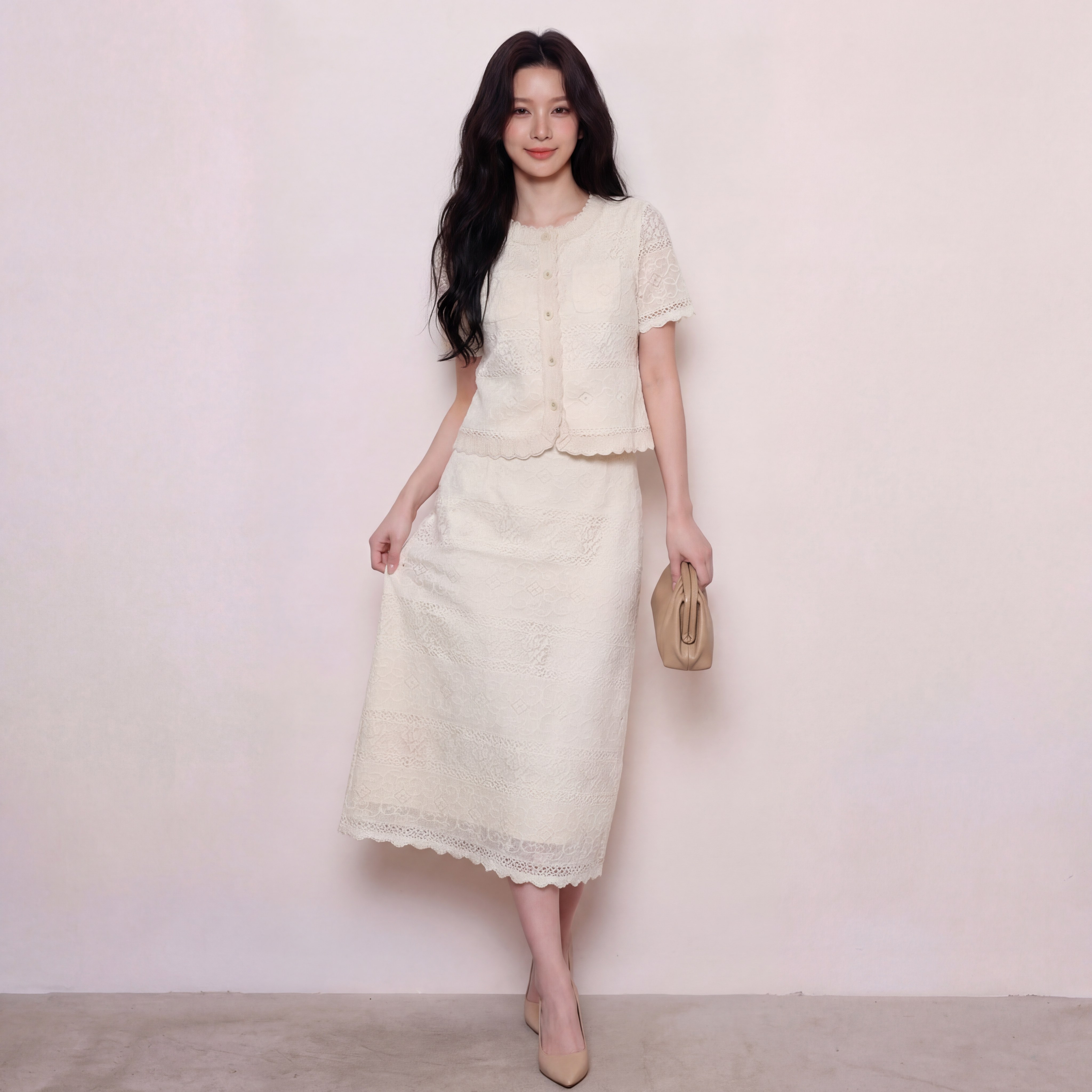 奢姿大码女装2026夏季减龄花边镂空两件套胖妹妹优雅气质时尚套装9962960126